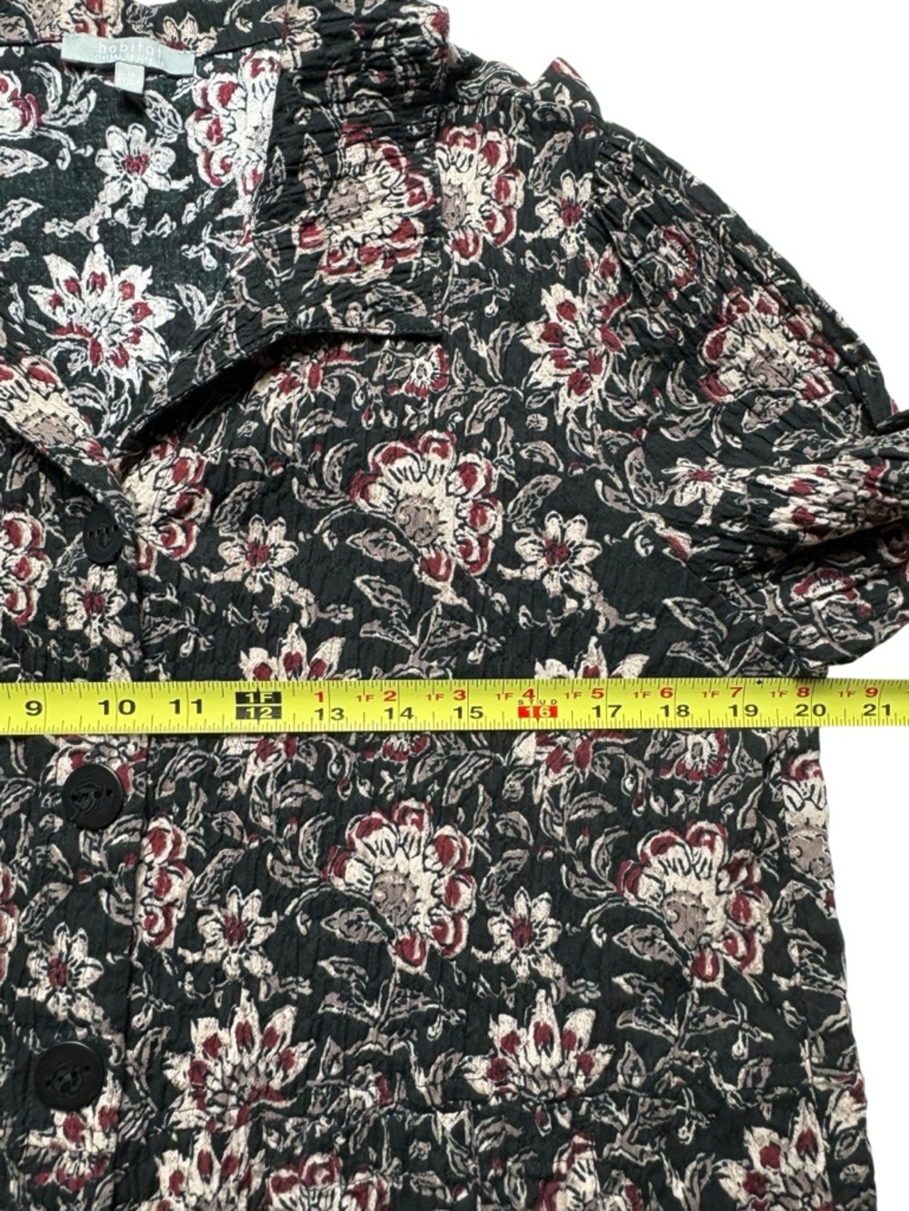Habitat Floral Block Print Flounce Jacket M Black Crinkle Cotton Style 48745 - Picture 8 of 12